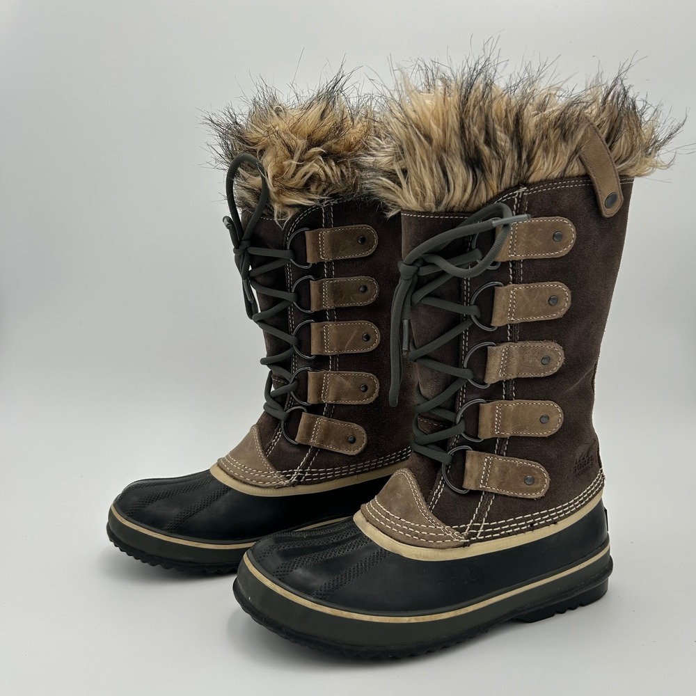 Sorel Joan of Arctic Boots Brown Waterproof Faux Fur Suede Womens 8
